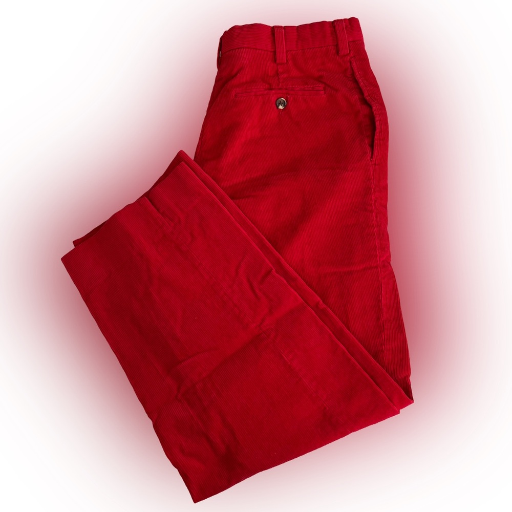 Charleston Khakis Vintage Bright Red Corduroy Flat Front Pants Mens 37-30